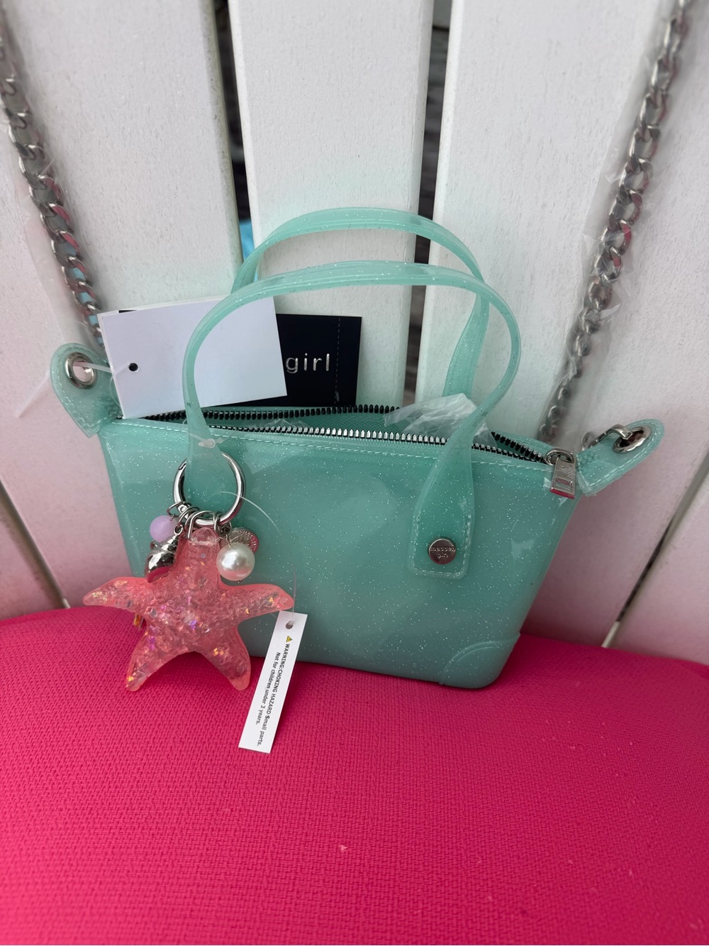 Madden Girl Small Mint Green Jelly Tote Bag with Starfish Charm